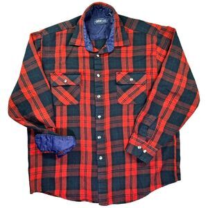 Vintage AstorOne Plaid Flannel Shirt Mens Large Red Hunter Grunge Skate Flip Cuf